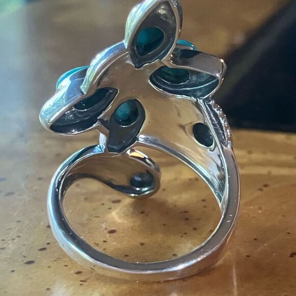 Sierra Nevada Turquoise Sterling Silver Butterfly Sunflower Ring Size 7 - Picture 5 of 9